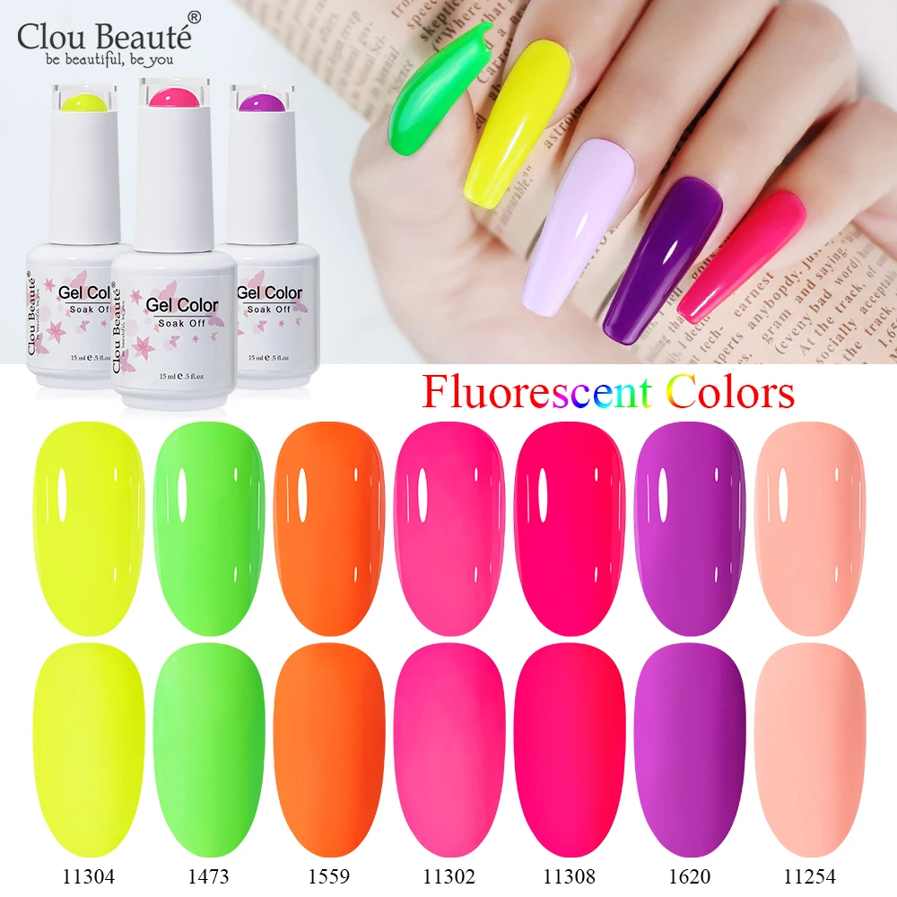 Clou Beaute Pink Green Rose Red Yellow Neon Fluorescent Gel Nail Polish Summer Color Nail Art Manicure Semi Permanent UV Gel