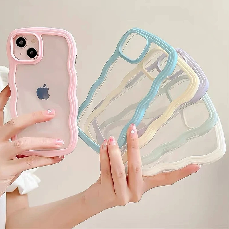 Soft Wavy Lines Phone Case For iPhone 11 Case iPhone 14 Pro Max Case 13 12 15 16 XS Max XR 7 8 Plus SE 2020 Transparent Cover