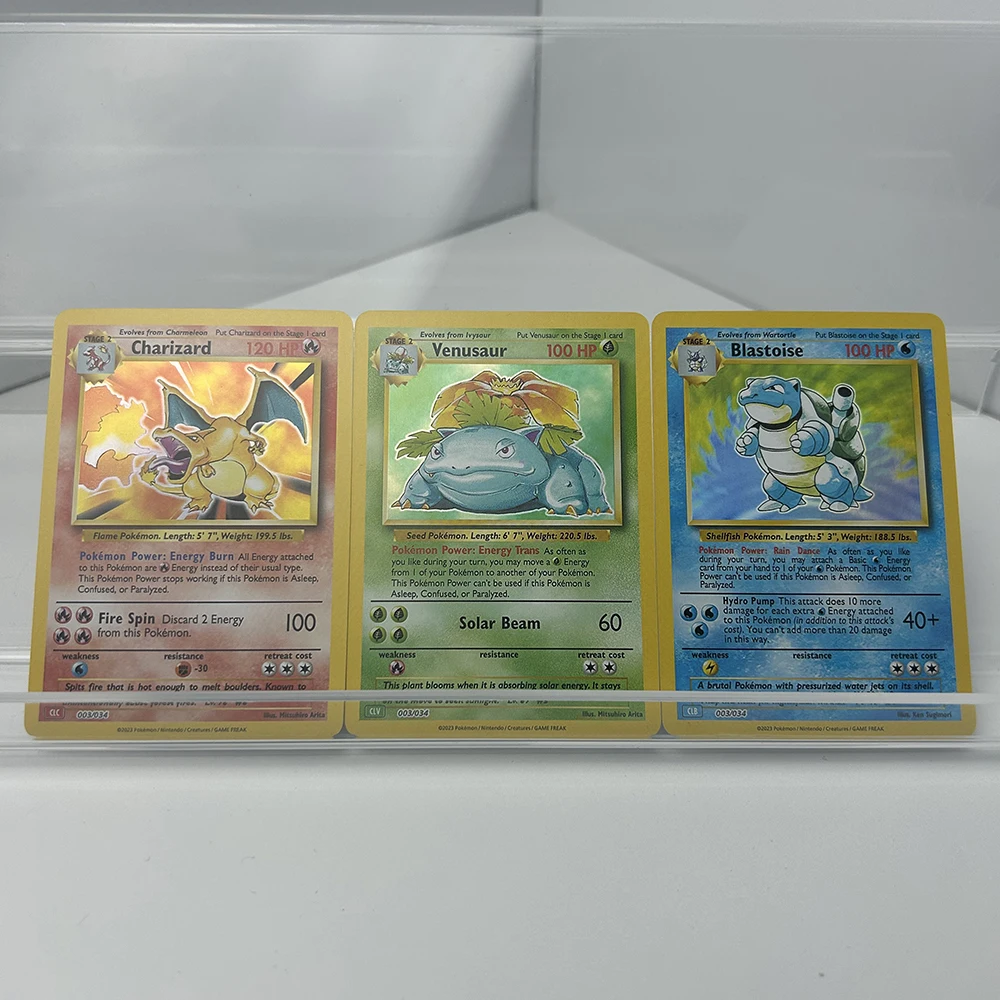 cartas-colecionaveis-anime-ptcg-conjunto-base-charizard-venusaur-blastoise-trio-inicial-com-arte-alternativa-holo-foil-rara