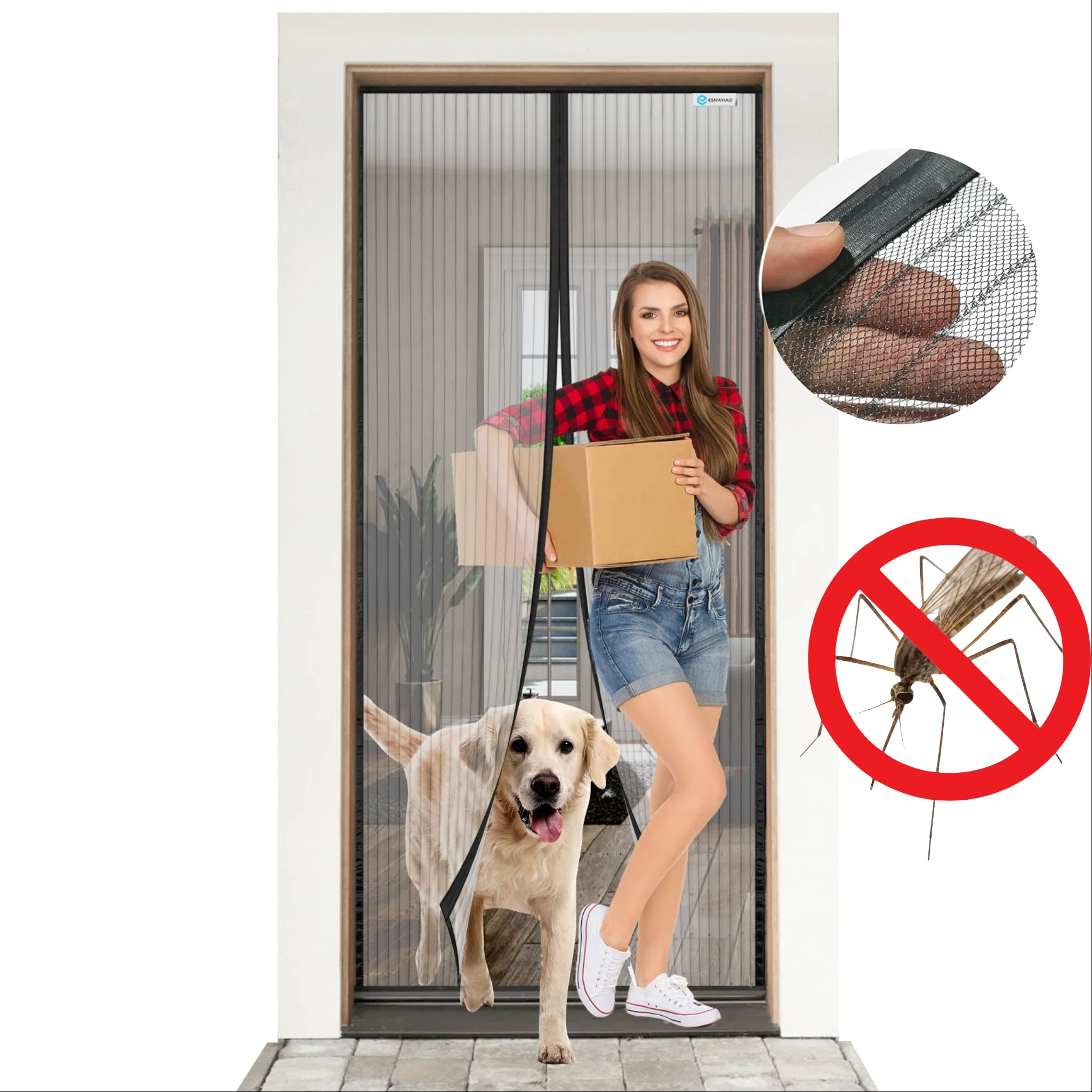 Moustiquaire magnétique pour porte 85x220 cm, maille premium noire, rideau anti-insectes, terrasse, balcon, velcro résistant