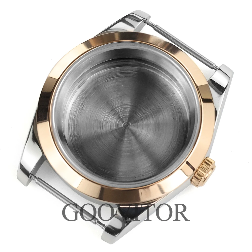 36mm 39mm nh35 caso rosa ouro prata aço inoxidável vidro safira 10 atm caber nh35 nh36 movimento 28.5mm dial relógio caso parte