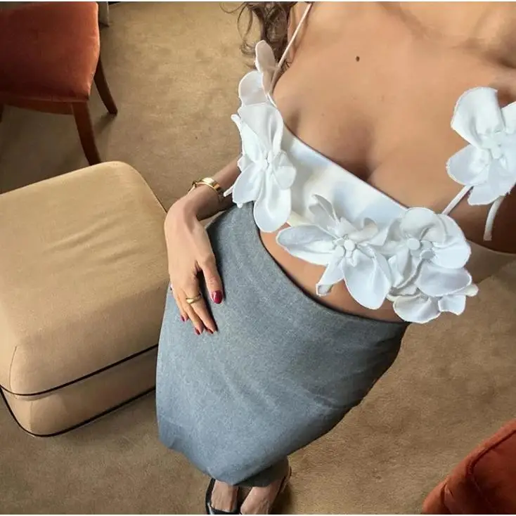 

Handmade Flower Decorative Strap Top Women's Handmade Flower Strap Vest ort Length Polyester Fiber Inner Wear Spring 2024