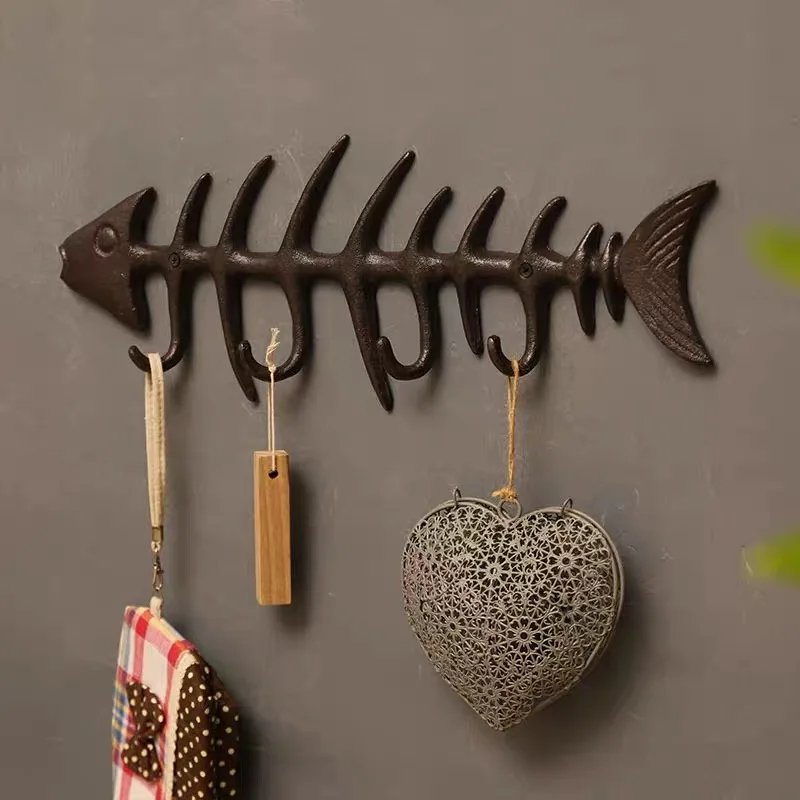 

Creative Fish Bone Wall Mount Decorative Hooks Cast Iron Retro Clothes Coat Hats Towel Hanger Shelf For Kitchen Home Decoration