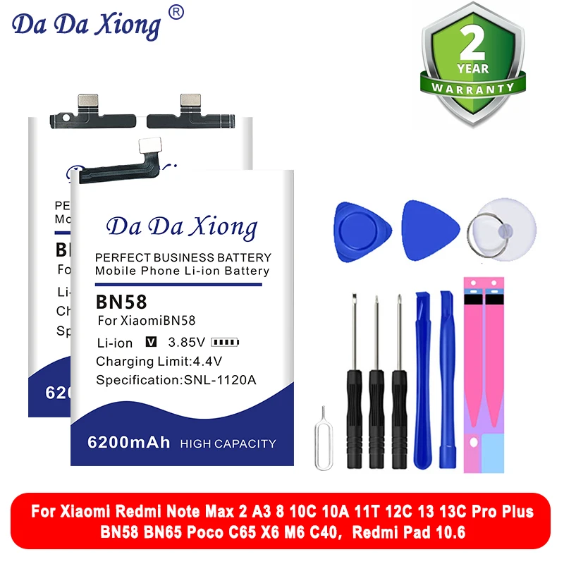 BM5V BP4C BN66 BN5R Battery For Xiaomi Redmi Note Max 2 A3 8 11T 12C 13 13C Pro Plus BN58 BN65 Poco C65 X6 M6 C40,Redmi Pad 10.6
