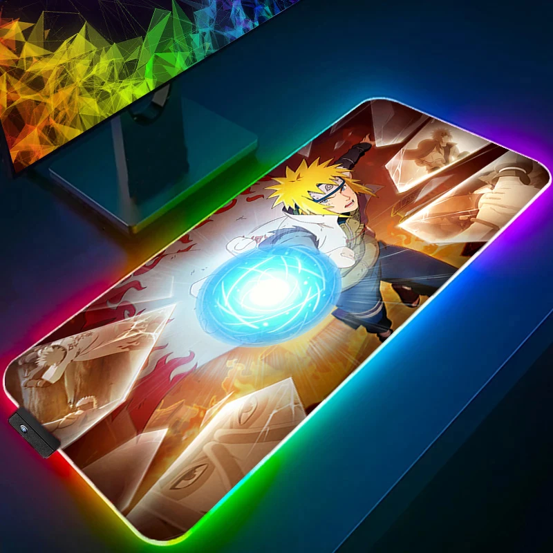 

RGB Mouse Pad N-narutoS M-minato N-namikaze Gaming Accessories PC Gamer Computer Desk Mat Laptop Varmilo LED Keyboard Mousepad