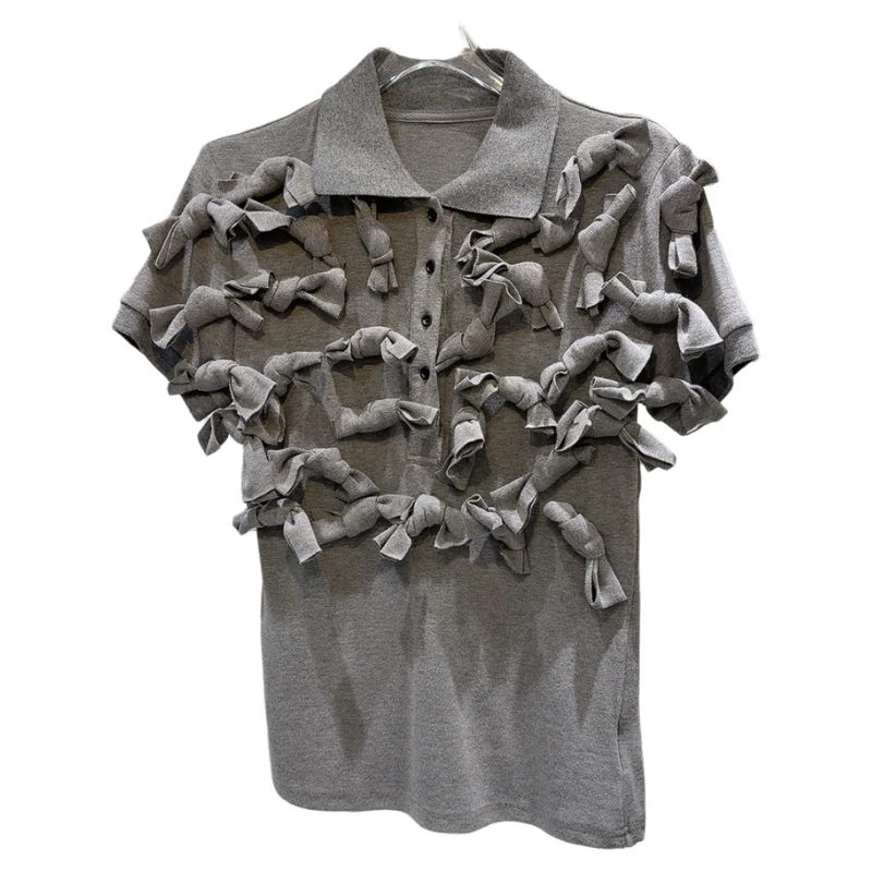 トレンディな結び目装飾のピュアカラー、またはSve、またはT-irt、女性用カジュアル、夏用吸汗性コットントップ