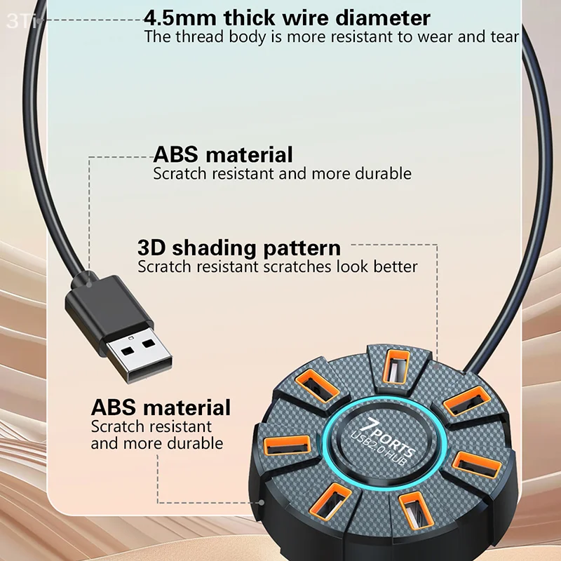USB 2.0 허브 7 포트 멀티 분배기 어댑터 5Gbps 고속 USB 분배기 전원 어댑터 PC 노트북 용 7 포트 다중 확장기
