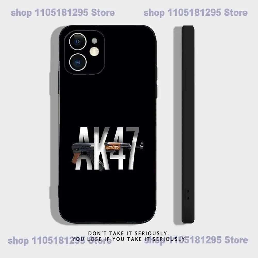 Ak-47 King of Guns Phone Case For iPhone 17,16,15,14,13,12,11,XR,Pro,XS,Max,XR,Plus,Mini Soft Silicone Black Shockproof