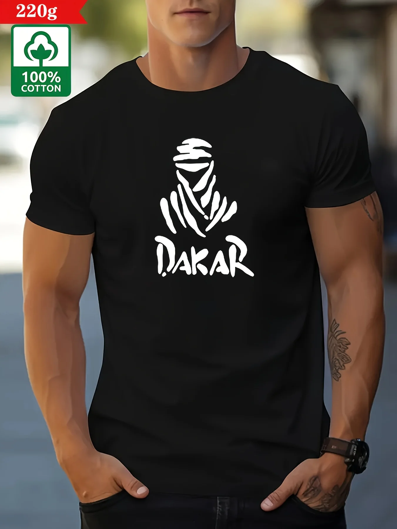 Men's Summer 100 Cotton Fashionable Casual Loose Large Size Dakar Style Printed Round Neck Short Sleeve T-shirt Top image 3