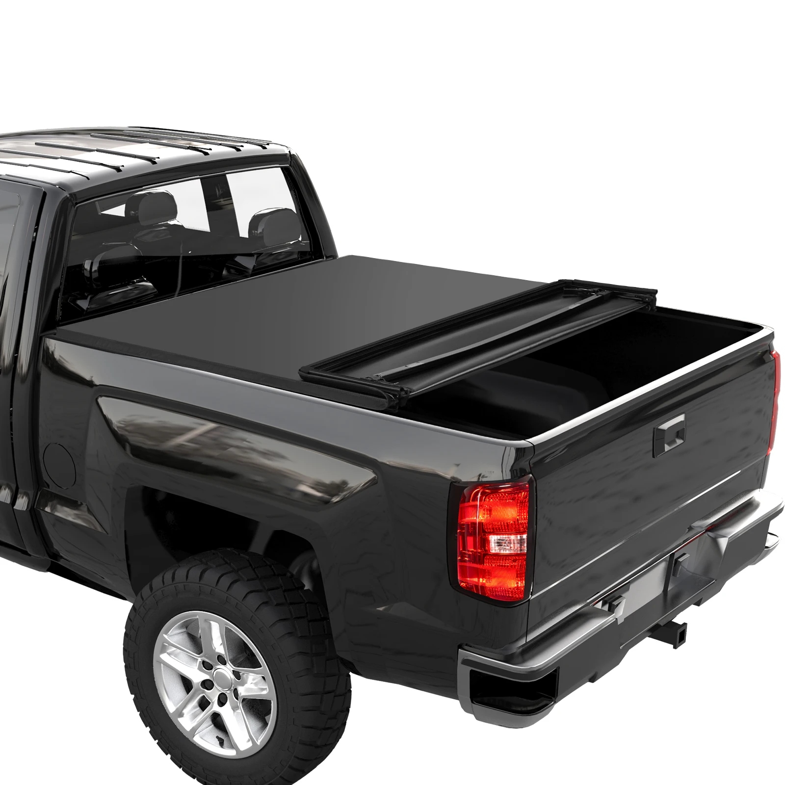 Quad 4-Fold Soft Folding Truck Bed 5.8 FT Tonneau Cover Compatible for 2014-2018 Chevrolet Silverado1500 GMC Sierra 1500