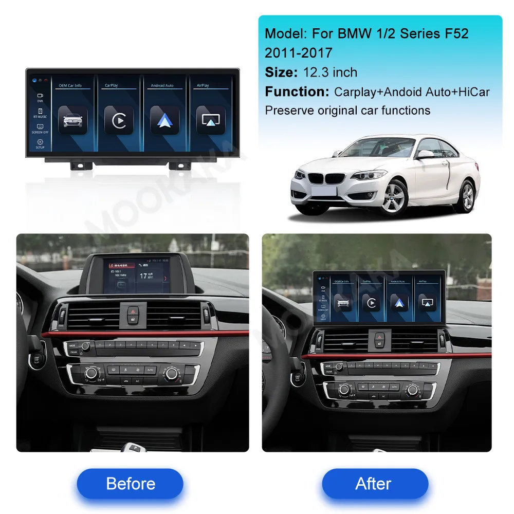 12.3 Inch Linux Screen Mirror Link For BMW 1/2 Series F52 2011-2017 Upgrade Wireless CarPlay Auto Car Radio IPS Head Unit