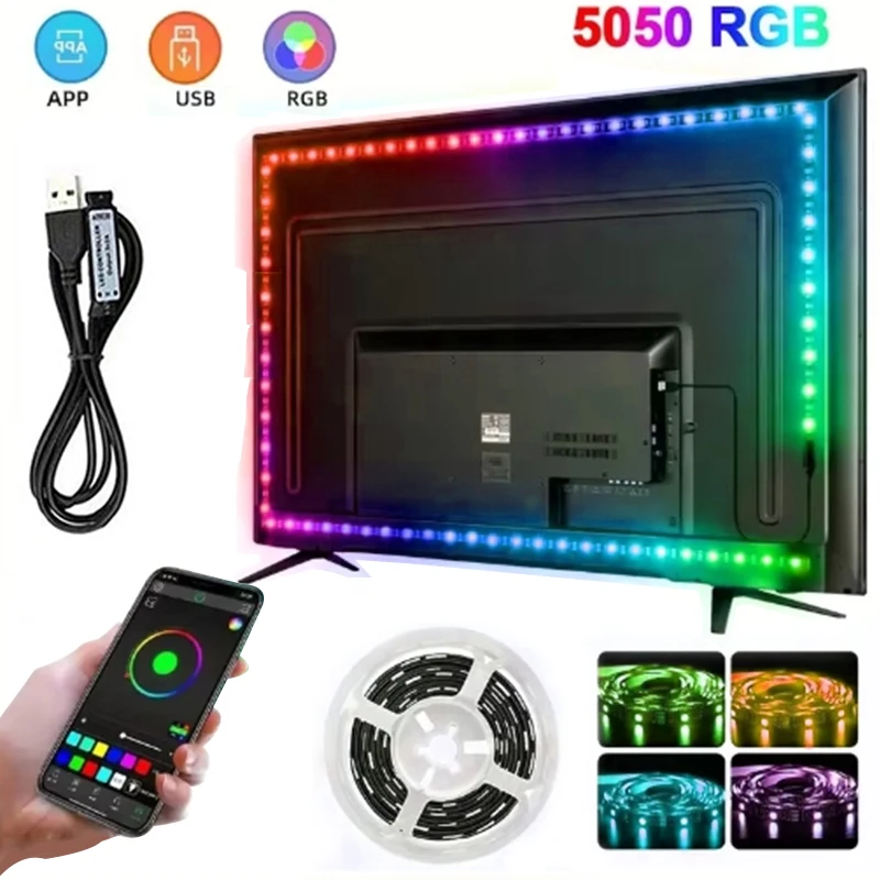 5050 LED-Licht, USB, RGB, Bluetooth, App-Steuerung, flexibles LED-Lampenband für Raumdekoration, TV-Hintergrundbeleuchtung, Diodenband