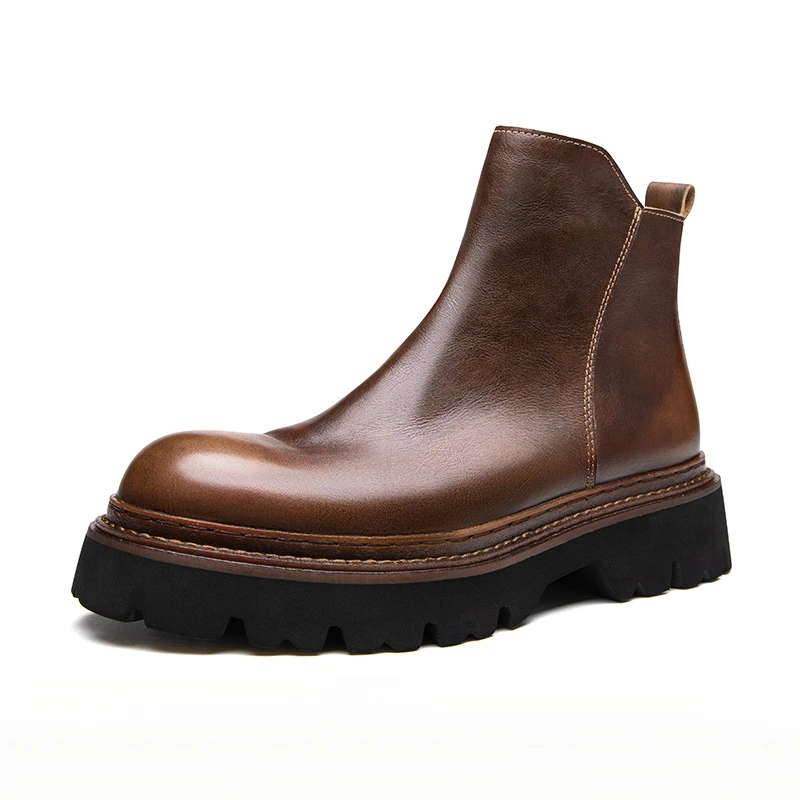 

Men'S Luxury Black Genuine Real Leather Boots Vintage Ankle Waterproof High Outdoor Boy Black Shoes Men Cowboy