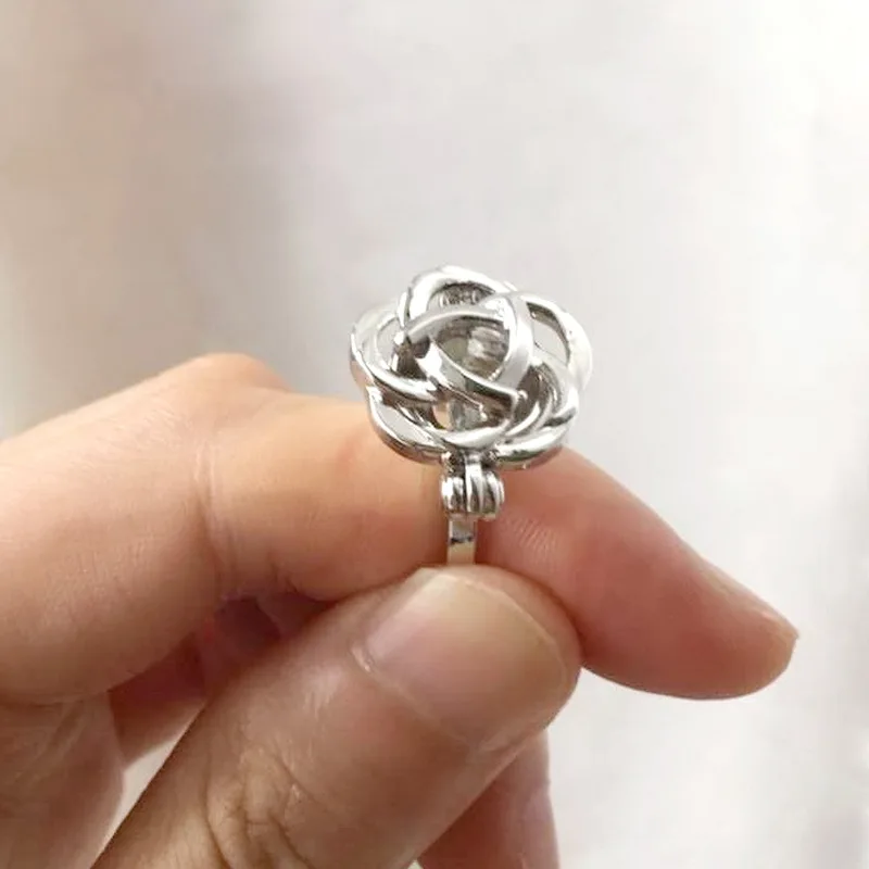 Lovely Cute Rose Flower Ring Can DIY Open & Put In Pearl Crystal Gem Stone Bead Cage Ring Mounting