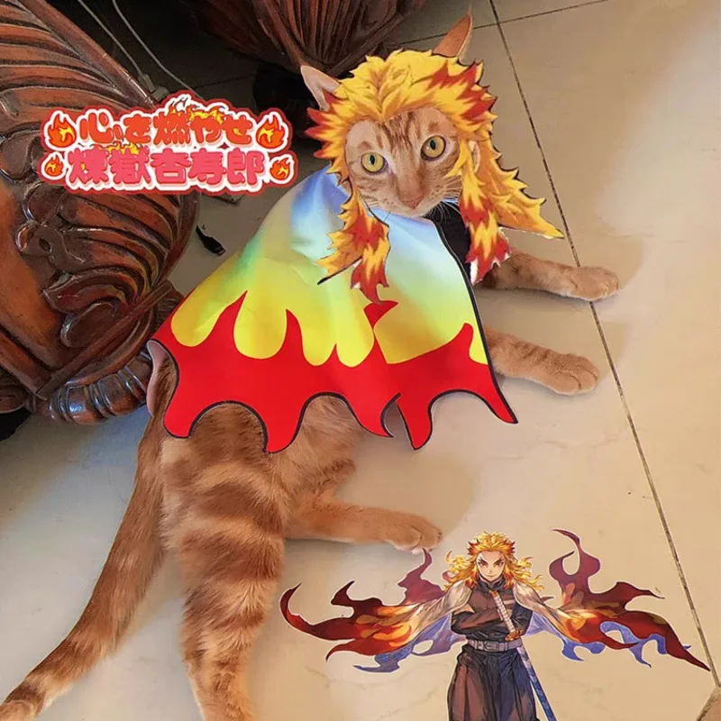 Kawaii Demon Slayer Tanjirou Pet Cat Cosplay Costumes Cartoon Zenitsu Pet Dog Kimono Clothes Nezuko Cat T-shirt Accessories