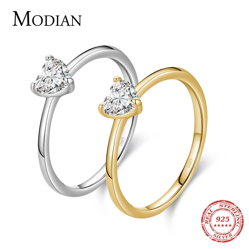 

Modian Authentic 925 Sterling Silver Simple Love Heart AAAAA Zirconia Sparkling Finger Ring For Women Female Wedding Jewelry