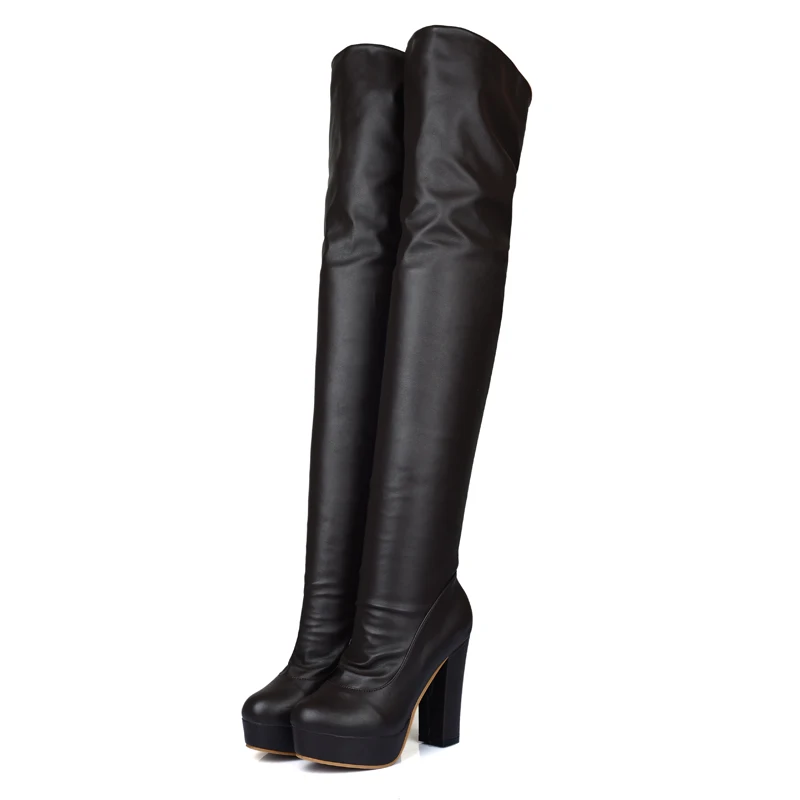 Black Women\'s Thigh High Boots Platform Sexy Soft Stretch Over-the-Knee Boot High Heels Designer Long Shoes Lady Large Size 48