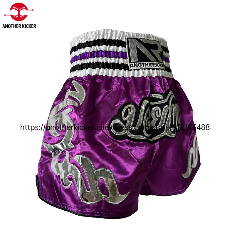 Breathable Muay Thai Shorts Men Elastic Waist Boxing Shorts Women Child Professional Satin Vintage MMA Training Kickboxing Pants