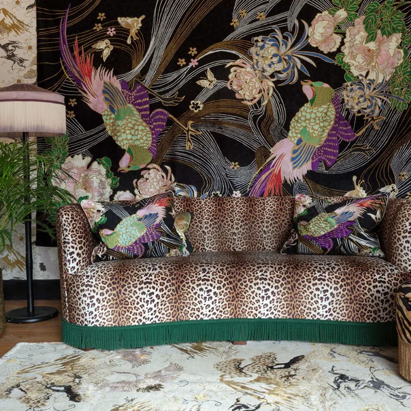 French retro round recliner household leopard print sofa