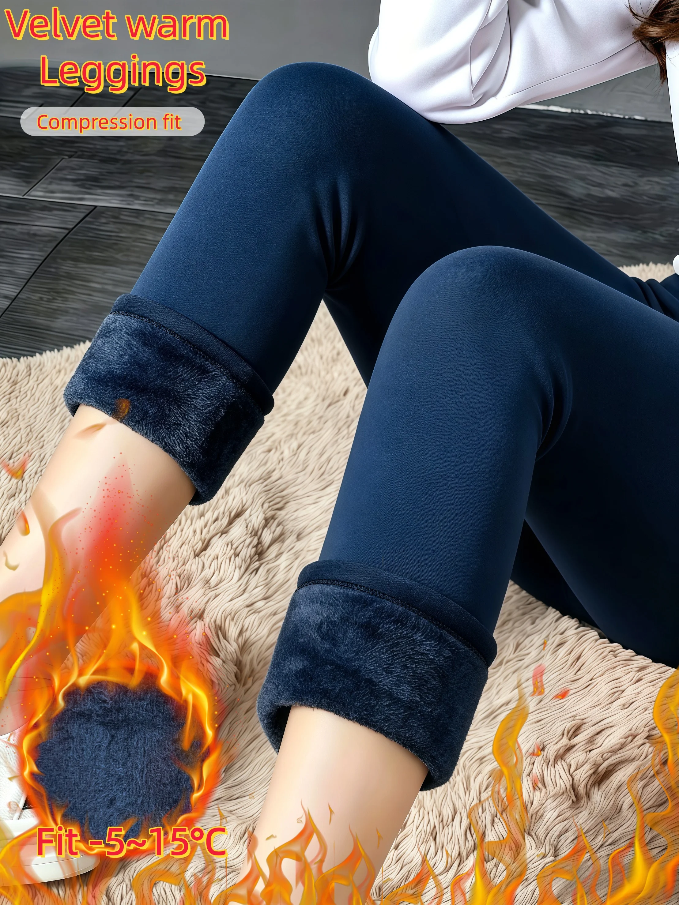 1er-Pack Marineblaue Thermo-Leggings mit Perlmuttfleece-Futter, Weiche Dehnbare Kälteresistente Warme Hosen für Winterausflüge – Detail 5