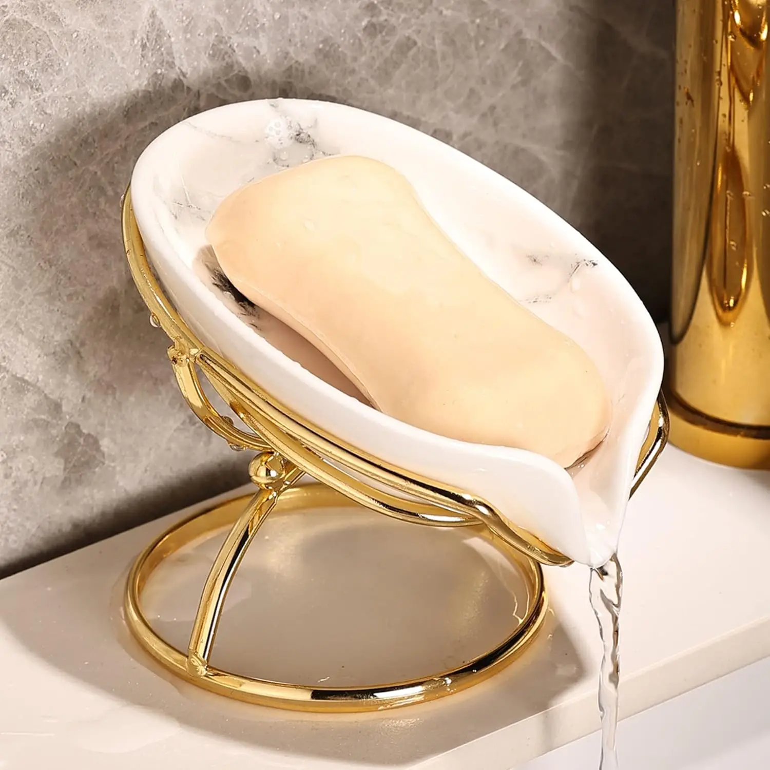 

Leaf-Shaped Ceramic Soap Dish with Self-Draining Tray for Bathroom Kitchen