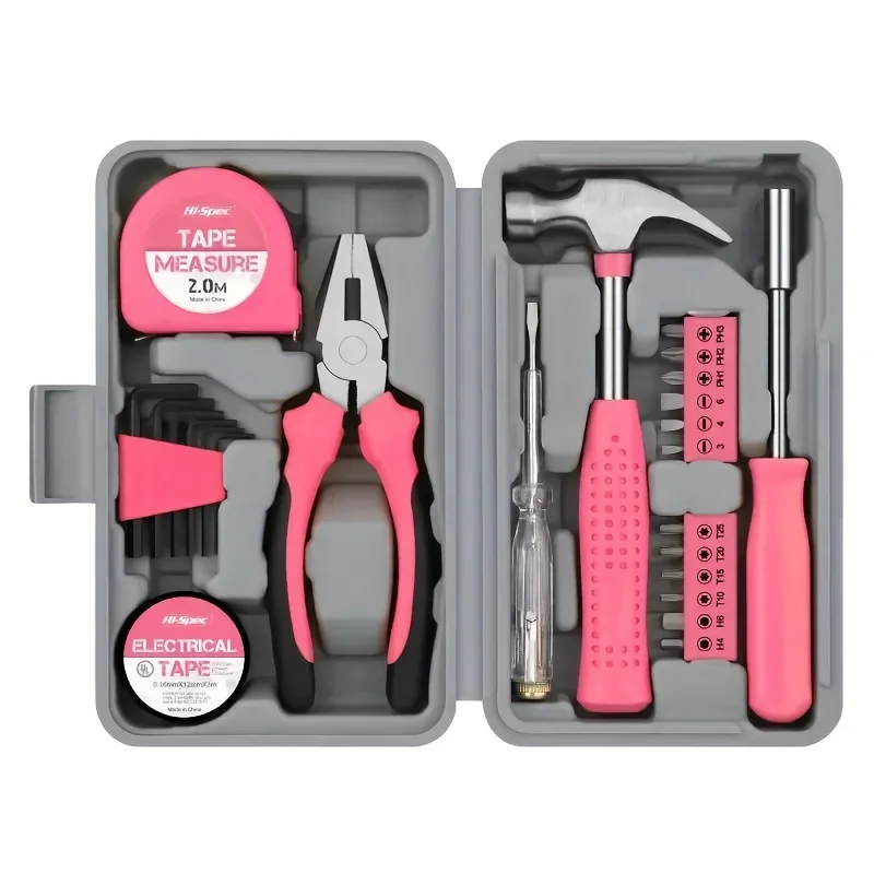 Hammer pink home hand tool set Home maintenance tools home multi-functional car combination toolbox set