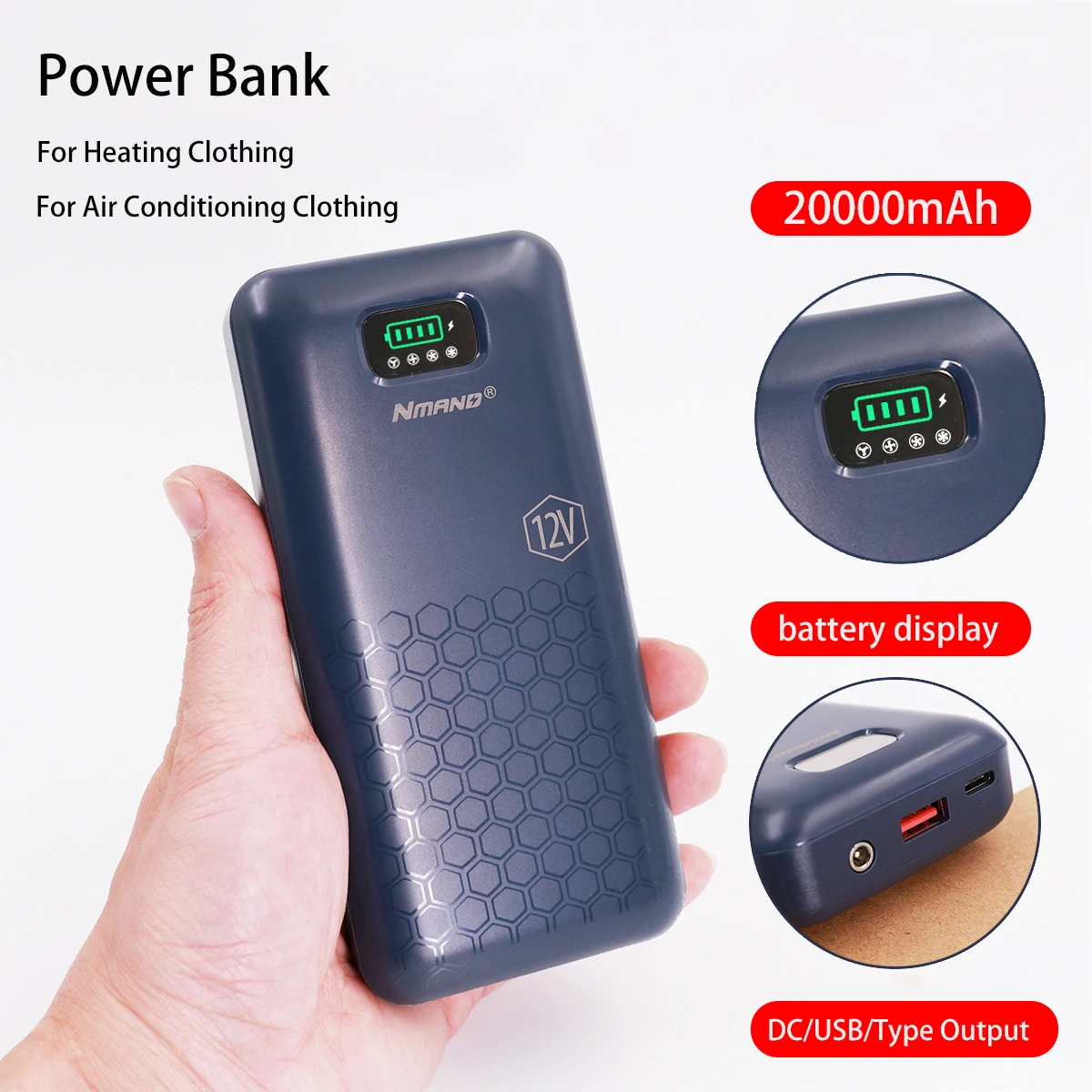 보조베터리 20000mAh 12V 휴대용 충전 외부 배터리 iPhone 팬 조끼 에어컨 의류 보조베터리 용 고속 충전