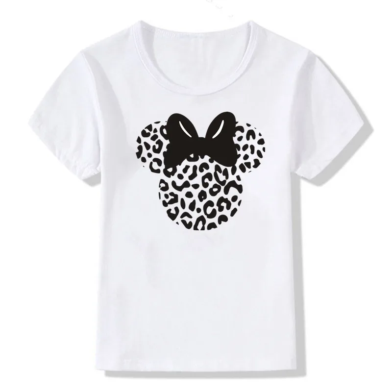 Summer Tshirt Leopard Printed Graphic Flower Fashion Mouse Head T-Shirt Cute Mouse Ear Shirt Girls Tee Hipster Kids T Shirt