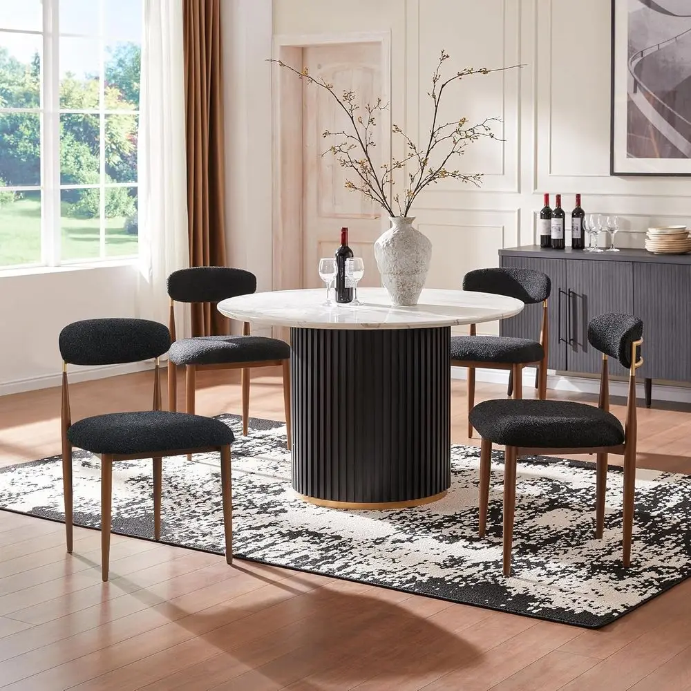

Set of 4 Black Boucle Dining Chairs with Metal Legs and Open Back for Kitchen, Living Room, and Restaurant