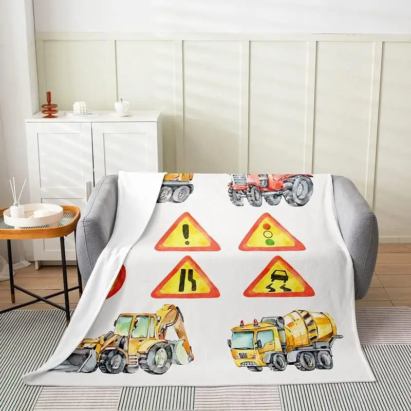 

Excavator All Season,Bed Blanket Equipment Trucks Plush Throw Blanket, for Sofa Couch Kids Cartoon Car Flannel Fleece