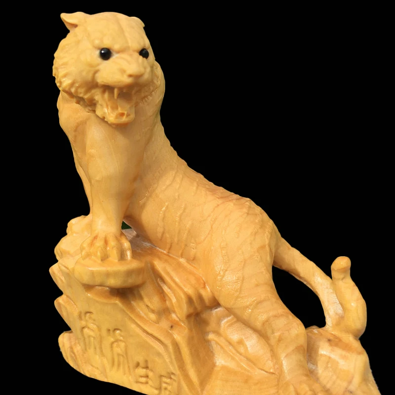 8cm Boxwood Real Wood Statue Chinese Zodiac Collection Tiger Home Décor Office Decoration Sculpture