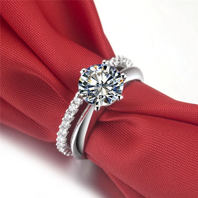 Luxury Quality 2ct SONA CZ Zircon Wedding Ring Set Tibetan Silver Bridal Set Engagement Ring Set For Women Wholesale image 3