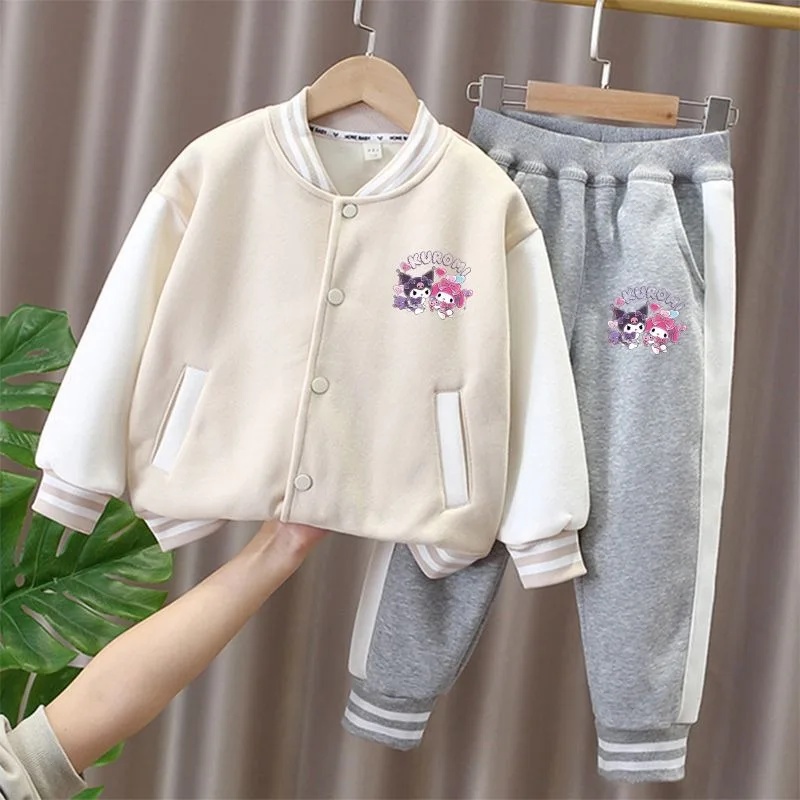 My Melody Anime Kawaii MINISO Ins Lange Mouw Jas Broek Kleding Leuke Kuromi Honkbal Kleding Joggingbroek Cadeaus voor Meisjes