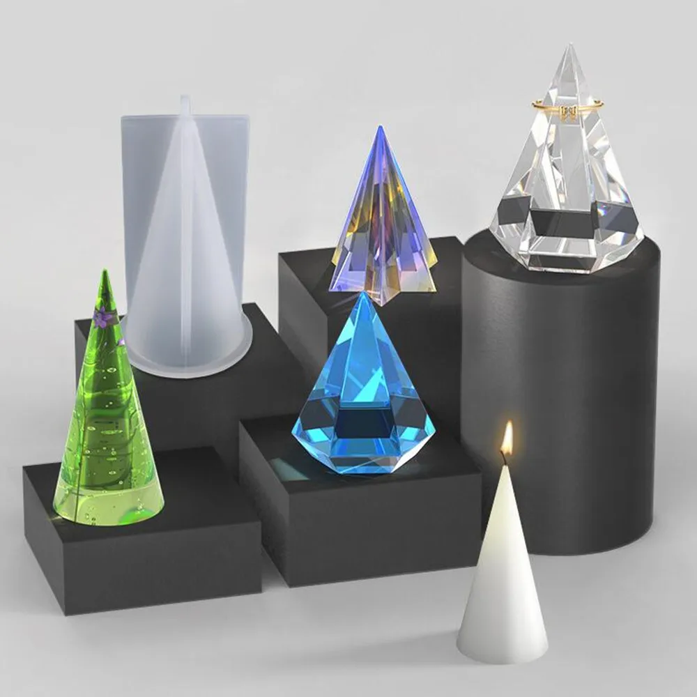 Diamond Shape Handmade Candle Mold Cone Clear Silicone Candle Mold Scented Candle Mould For Diy Making Handmade UV Epoxy Crystal