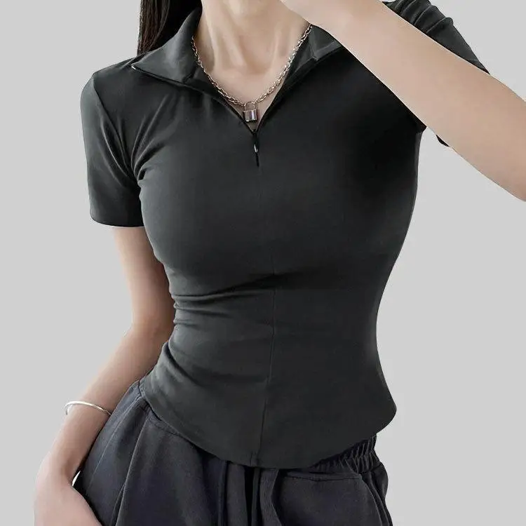 

X5363 Pure Desire Zipper Collar ort Sve irt Suitable for Ci Walk Cool Feeling Thin Model Fem Ain Brand