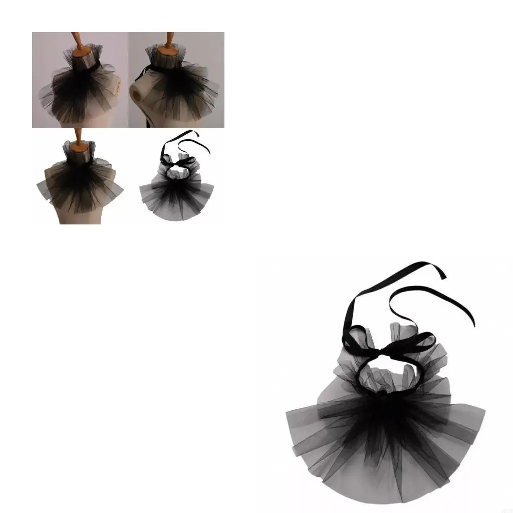 

Викторианский съемный воротник-жабо, многослойная сетка с рюшами, накладной воротник, ерш для Хэллоуина и тематических костюмов