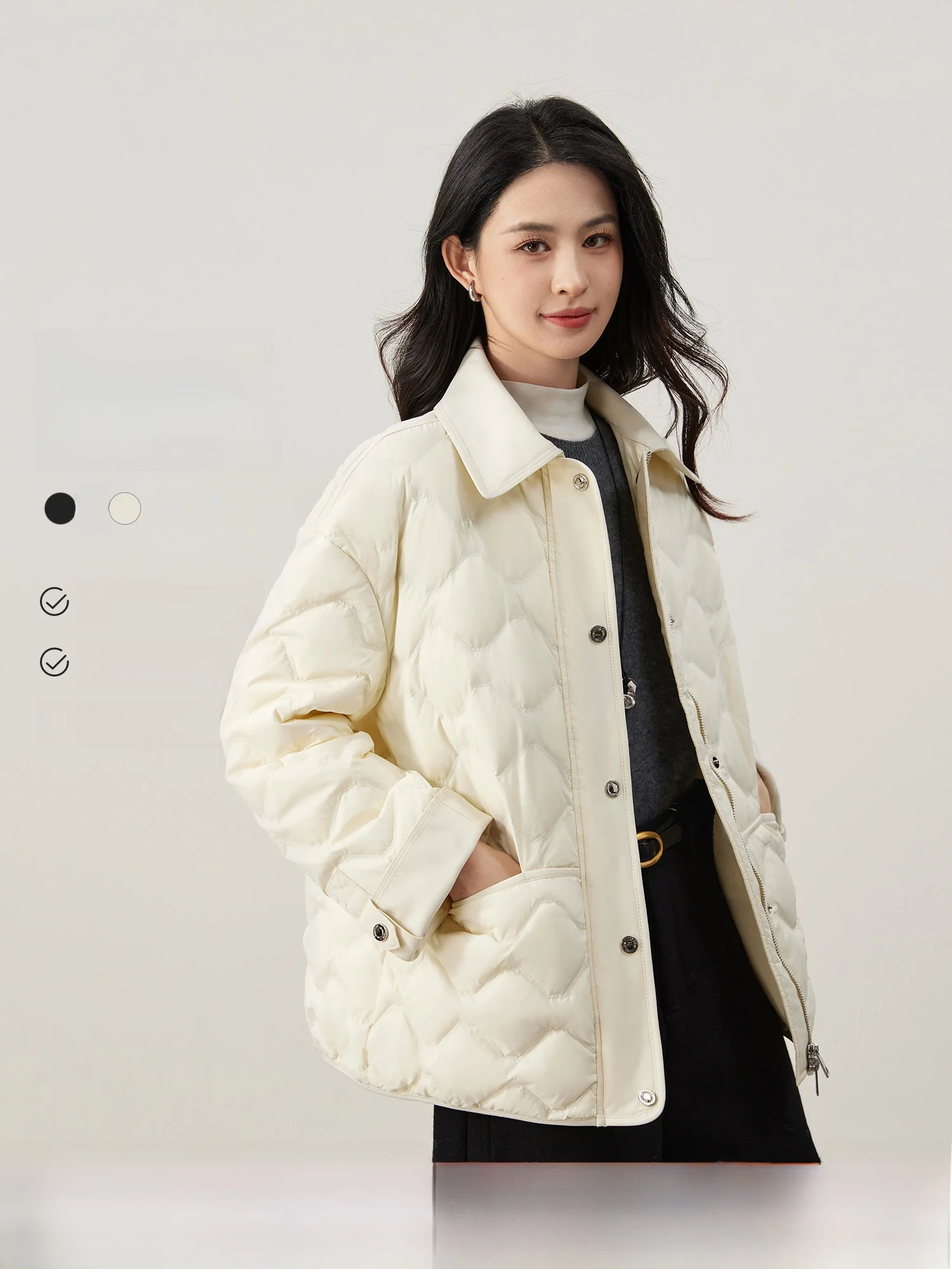 

Женская пуховая куртка Ele свободного кроя, средней длины, легкая, из гусиного пуха, для зимы, повседневная, в художественном стиле