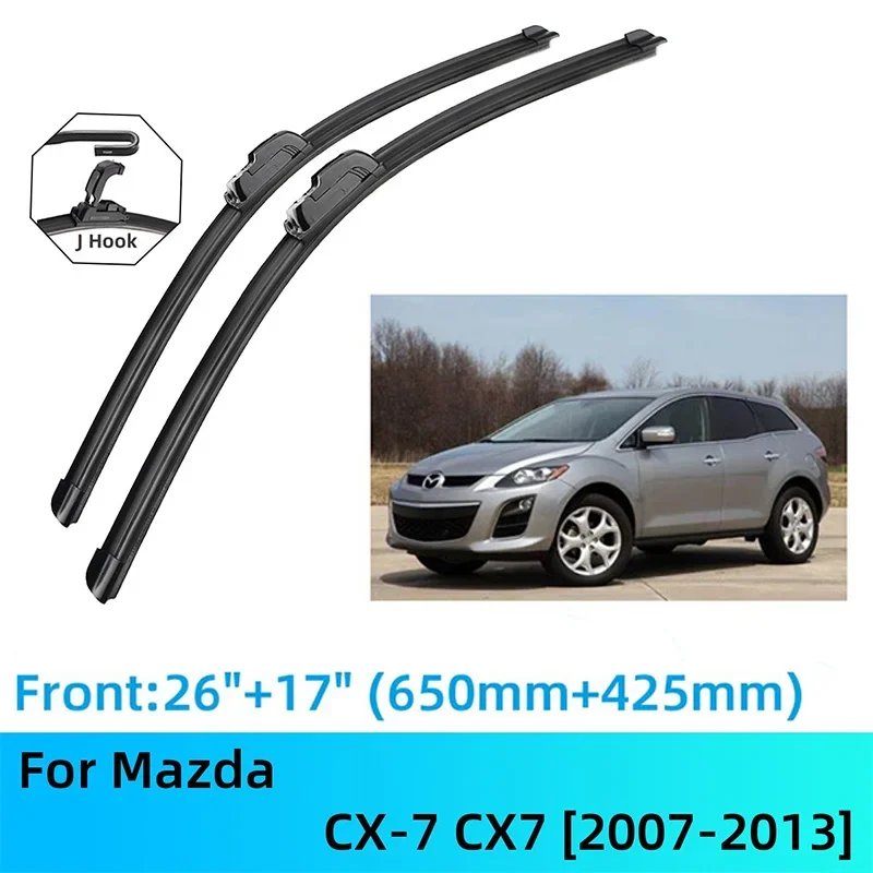 

For Mazda CX-7 CX7 Front Rear Wiper Blades Brushes Cutter Accessories J U Hook 2007-2013 2007 2008 2009 2010 2011 2012 2013