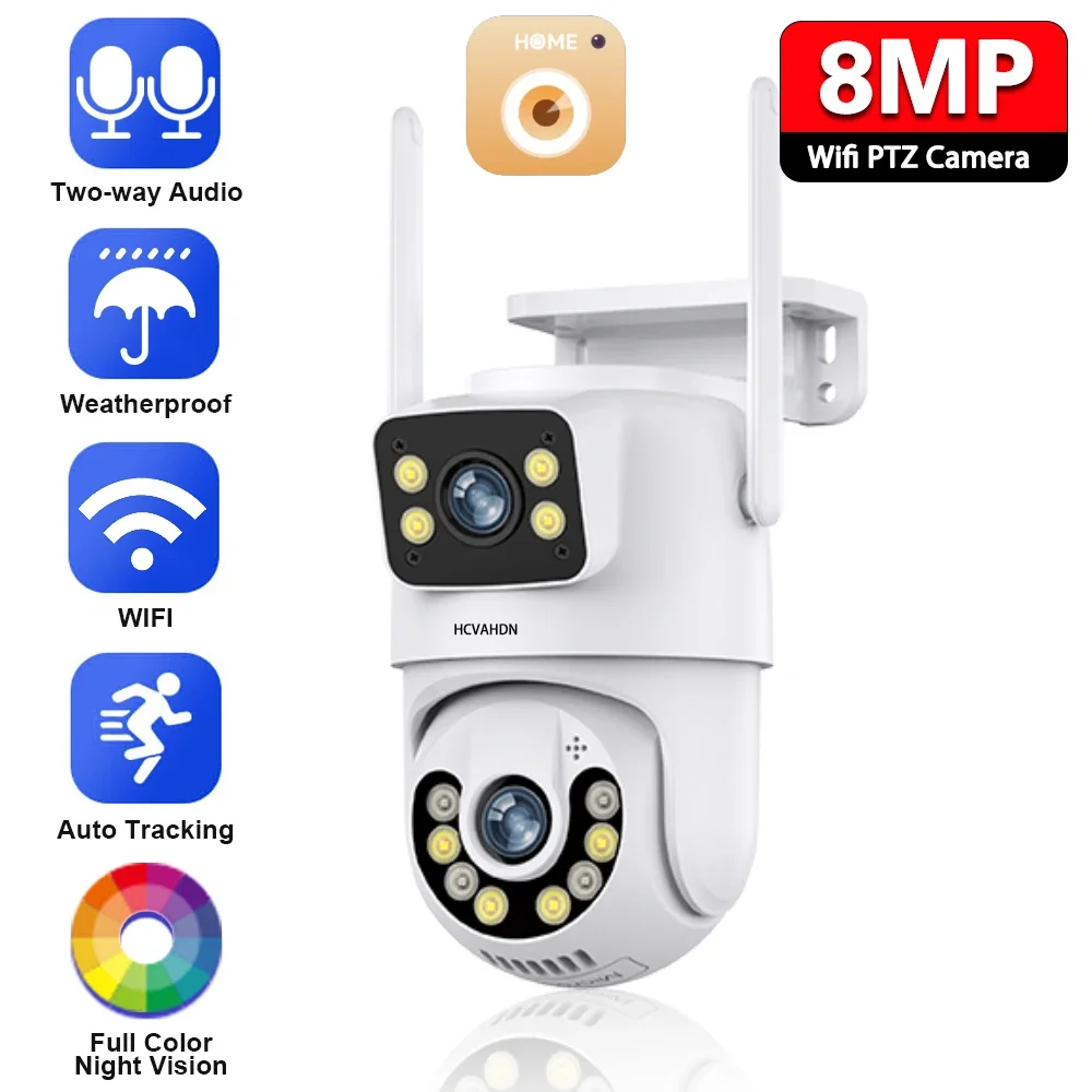 

4K Color Night Vision Wifi PTZ IP Security Camera Dual Lens Auto Tracking Outdoor 2 Way Audio Wireless CCTV Surveillance Camera