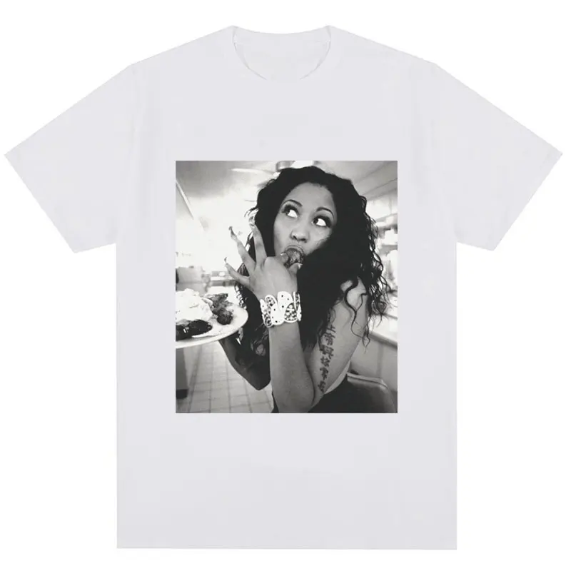 Men Women Vintage Hip Hop Photo Print Bootleg Tees Crew Neck Short Sleeve Street T‑Shirt Retro Casual Fashion Top