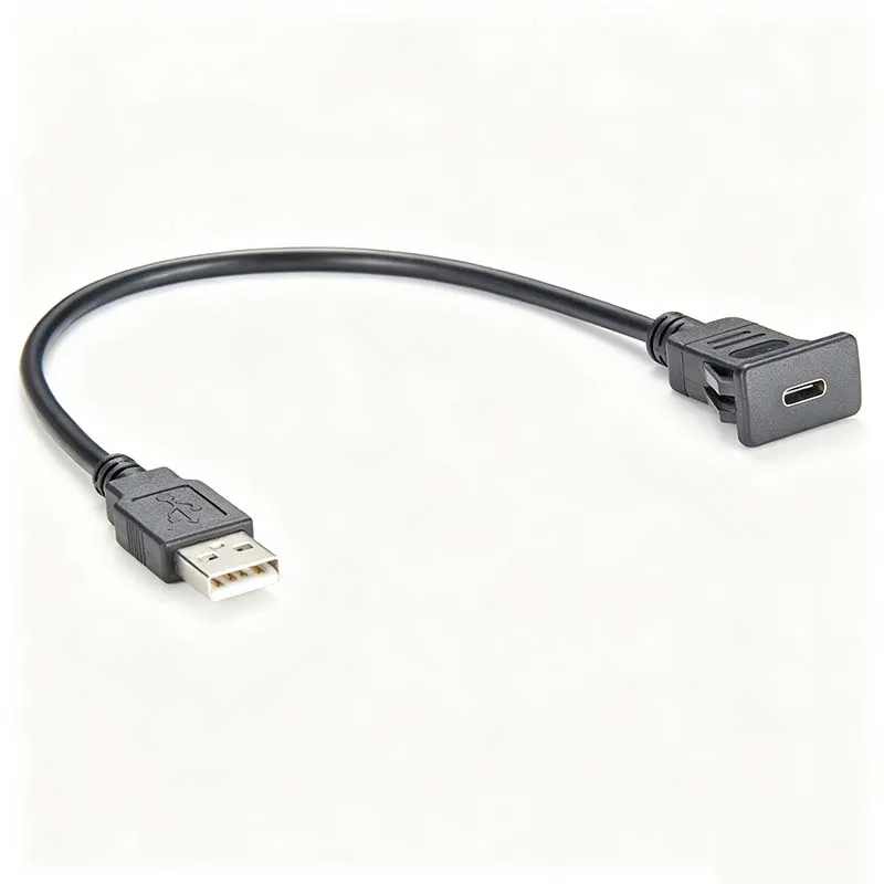 USB-C to USB-A Quick-Release Panel-Mount Extension Cable; High-Speed Transfer Enclosure-Embedded Data Cable