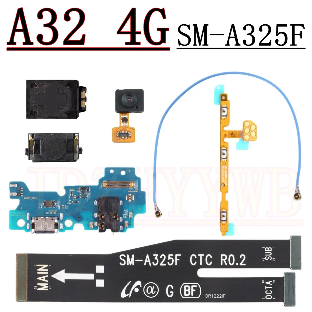 Auricular altavoz puerto de carga USB placa para Samsung A32 4G A325F apagado en Sensor de huellas dactilares señal placa base Cable flexible