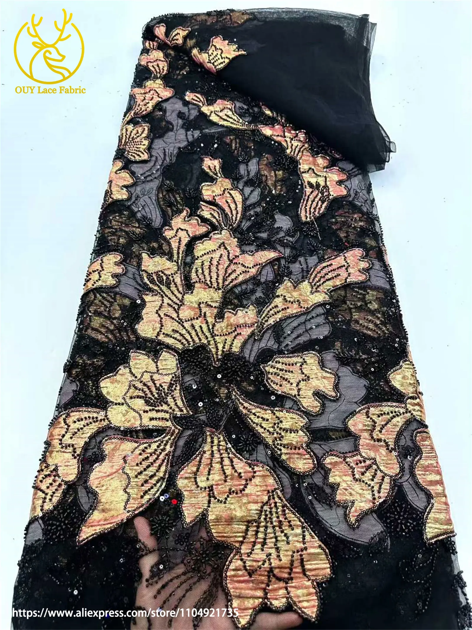 Afrikanischer Jacquard-Perlenstickerei-Spitzenstoff 2026 Französischer Tüll-Pailletten-Spitzenstoff für Damen-Hochzeitskleider Nähmaterial – Detail 8