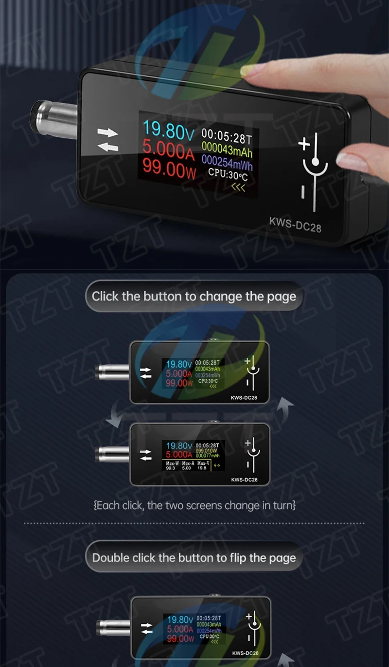 KWS-DC28 0,96 Zoll TFT HD Digitalanzeige DC-Spannungsmesser Leistungsmesser Handy-Ladetester Detektor Elektrikerwerkzeug – Detail 3