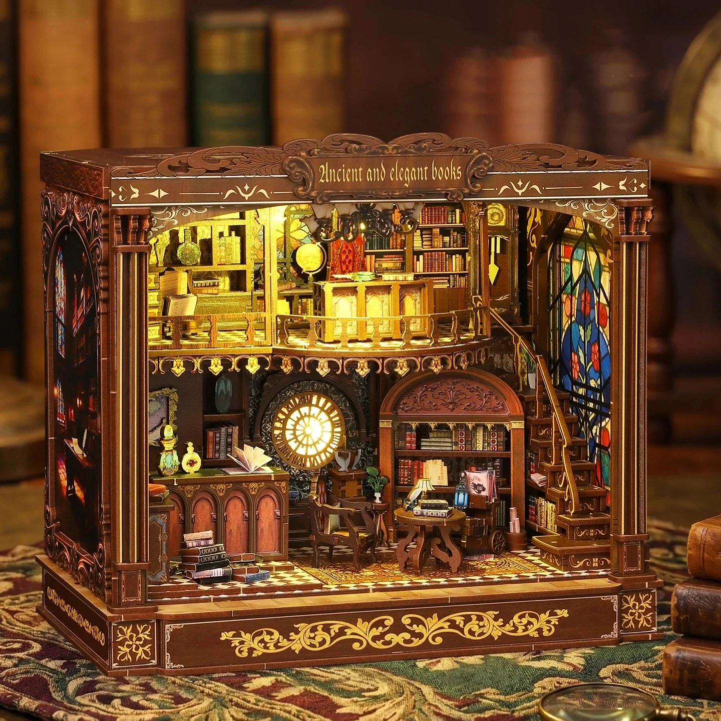 DIY Book Nook Ancient Book Library Cottage Wooden Miniature Doll House Assembly Model Kit Home Decor Holiday Gifts For Adults