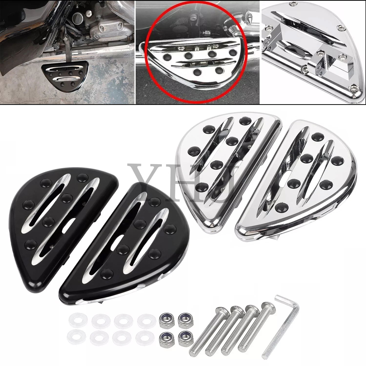 

Motorcycle Rear Passenger Footpegs Floorboard For Harley Touring Electra Street Glide FLHR FLHRC Road King 1993-Up Black/Chrome