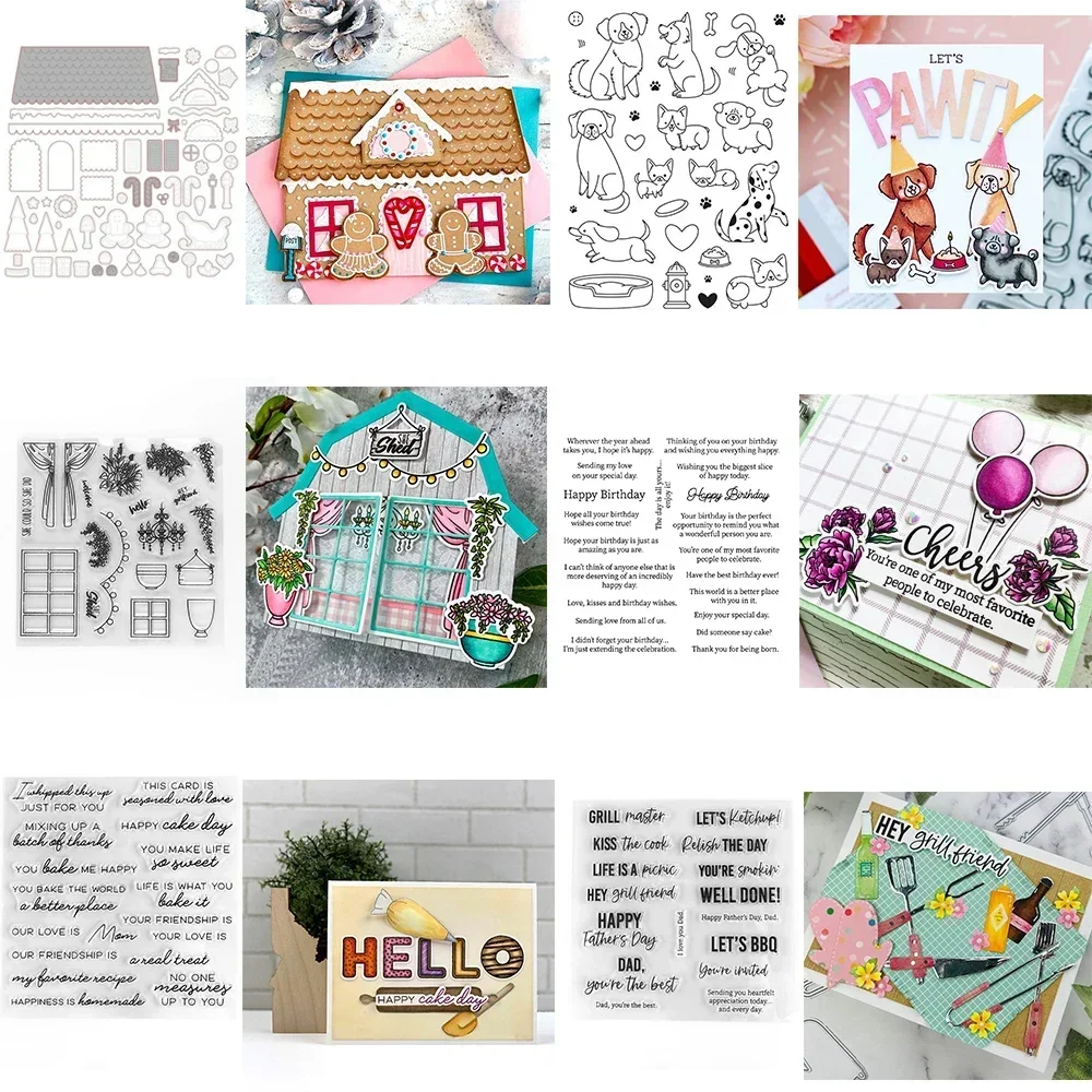 Zuckerhaus-Welpenhütte, Scheune, Stanzformen und Stempel, Kiss Cook Sentiment-Wortstempel für DIY Scrapbooking, Kartenherstellung