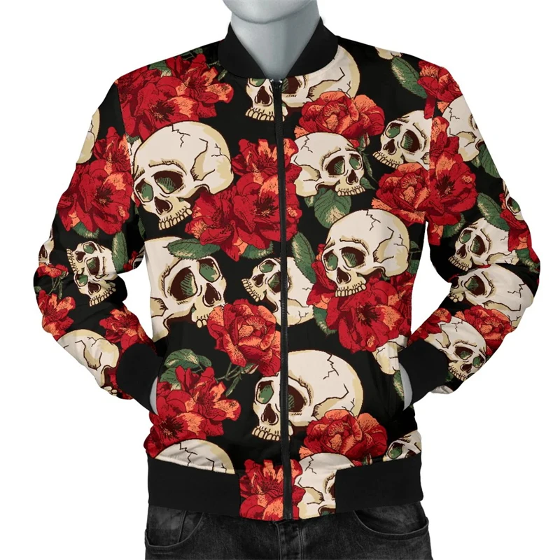 

Retro Flower Skull Graphic Jacket Men Women 3D Printed Streetwear Long Sleeve Jackets Casual Personality Autumn Bomber Jacket