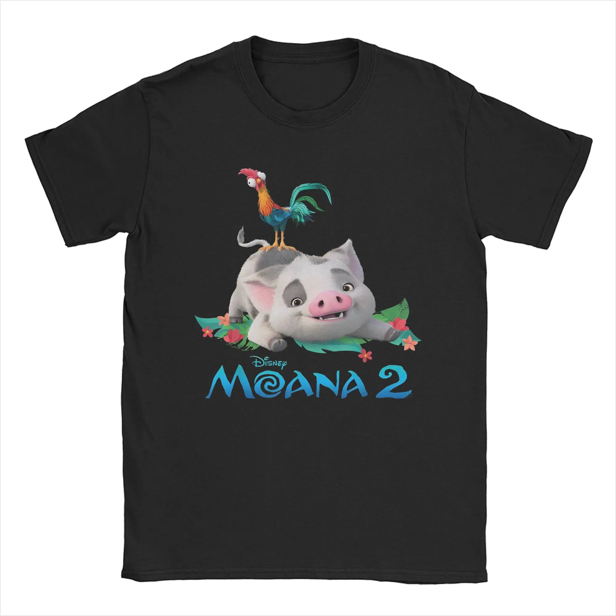 Moana 2 Pua and Heihei Movie T-Shirt Men Princess Cartoon Hipster Cotton Tees Crewneck Short Sleeve T Shirts Big Size Clothing