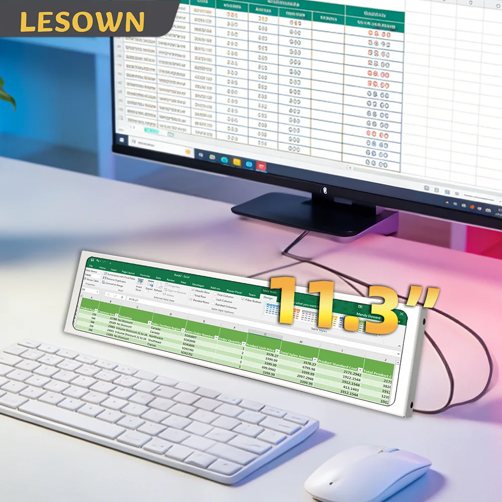

LESOWN Portable Small Monitor 11.3inch 440x1920 Stretched Bar Display External Auxiliary Secondary Monitor for PC Work Excel